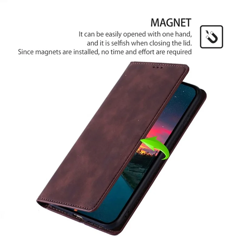 Für Xiaomi Redmi Note 13 Pro+ 5G Case Skin-touch PU-Leder Kartenfach Handyhülle - Dunkelbraun