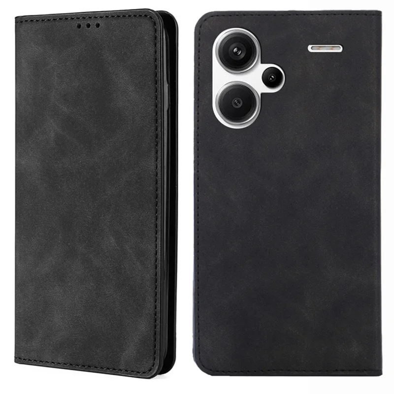 For Xiaomi Redmi Note 13 Pro+ 5G Case Skin-touch PU Leather Card Holder Phone Cover - Black