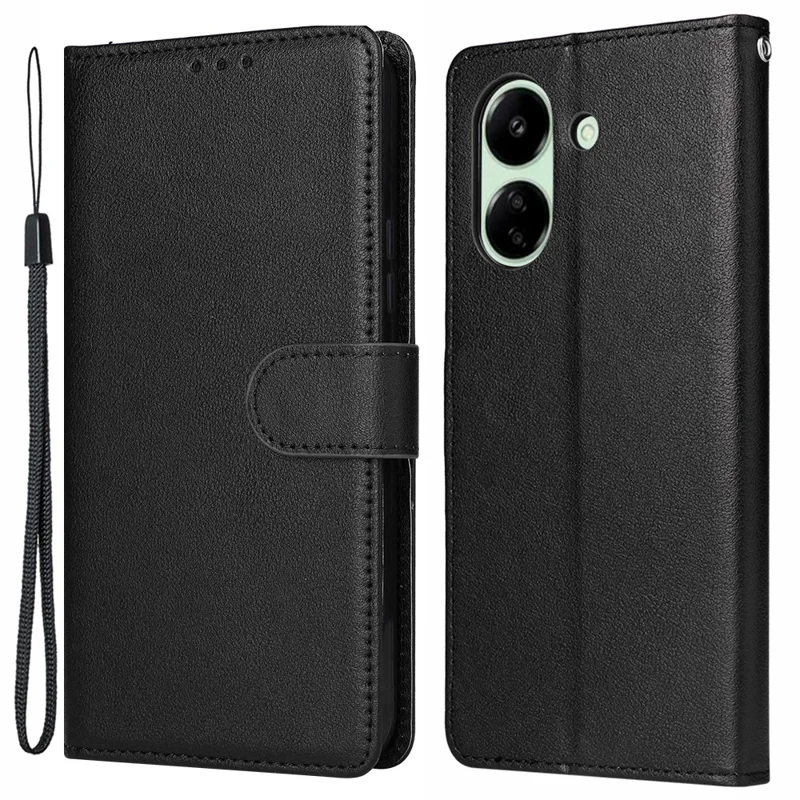 For Xiaomi Redmi 13C 4G / Poco C65 4G Case PU Leather Wallet Phone Cover Magnetic Clasp - Black