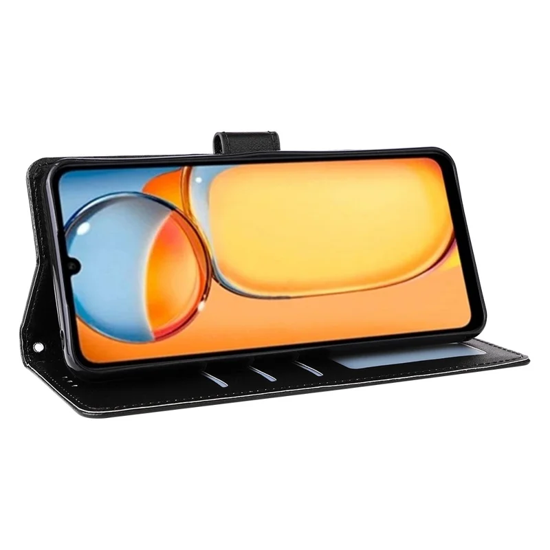 For Xiaomi Redmi 13C 4G / Poco C65 4G Case PU Leather Wallet Phone Cover Magnetic Clasp - Black