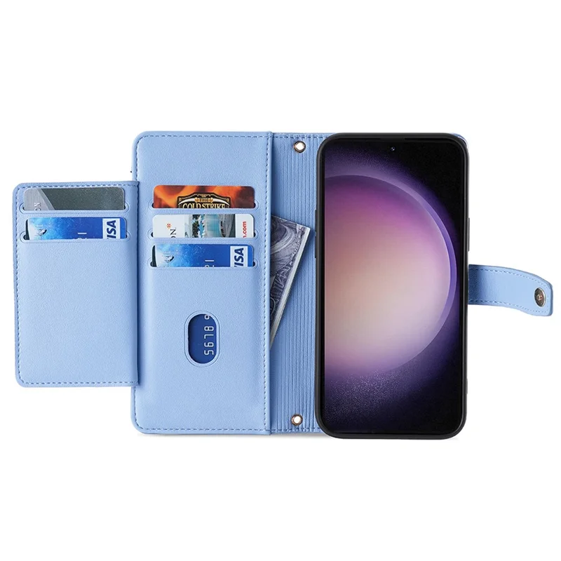 For Samsung Galaxy S24 Ultra Cell Phone Case Magnetic Leather Wallet Card Holder Phone Cover with 2 Straps - Blue