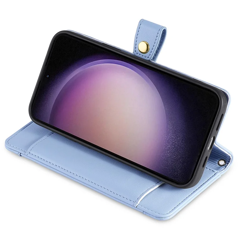 For Samsung Galaxy S24 Ultra Cell Phone Case Magnetic Leather Wallet Card Holder Phone Cover with 2 Straps - Blue