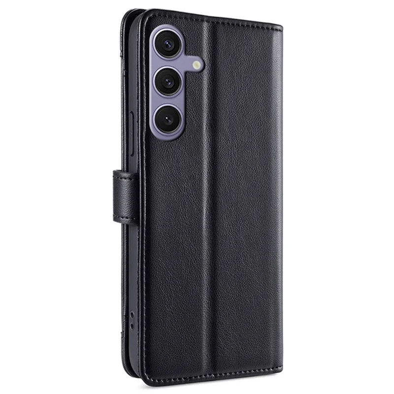 For Samsung Galaxy S24+ Cell Phone Cover Magnetic Leather Phone Case Phone Stand with 2 Straps - Black