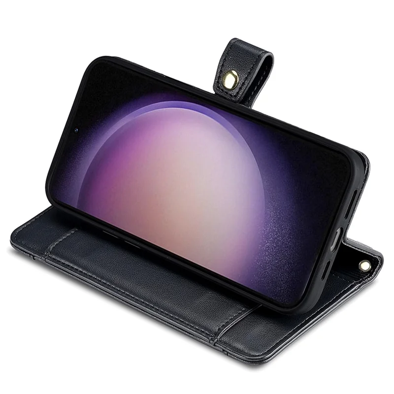 For Samsung Galaxy S24+ Cell Phone Cover Magnetic Leather Phone Case Phone Stand with 2 Straps - Black