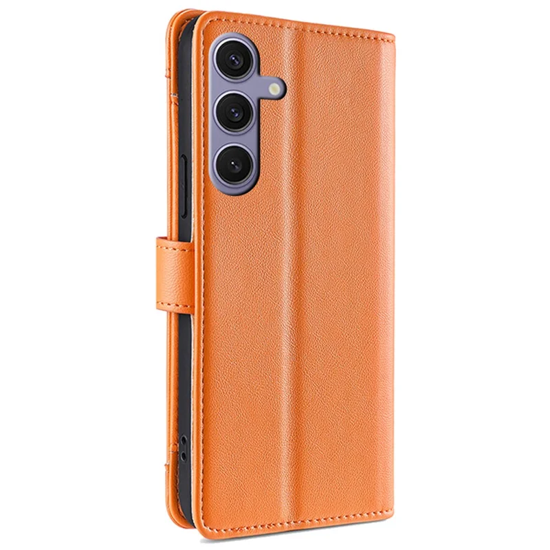 For Samsung Galaxy S24+ Cell Phone Cover Magnetic Leather Phone Case Phone Stand with 2 Straps - Orange