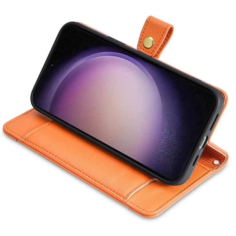 For Samsung Galaxy S24+ Cell Phone Cover Magnetic Leather Phone Case Phone Stand with 2 Straps - Orange