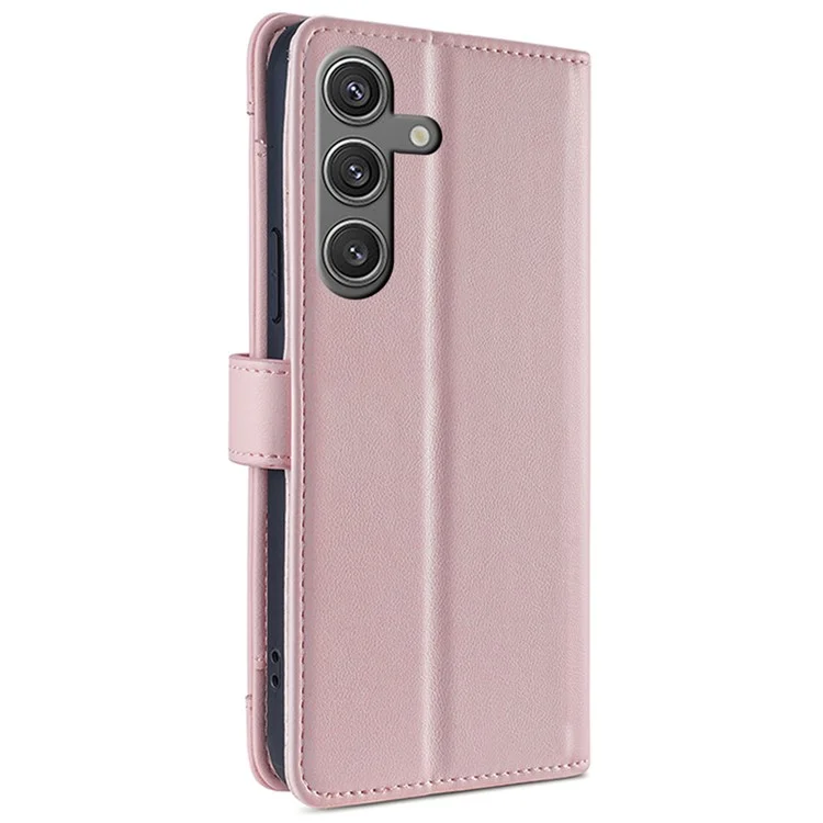 For Samsung Galaxy S24 Case Magnetic Drop-proof Cover Leather Stand Cover with 2 Straps - Pink