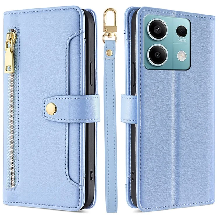 For Xiaomi Redmi Note 13 4G Cover Drop-proof Protection Leather Phone Case with 2 Straps - Blue