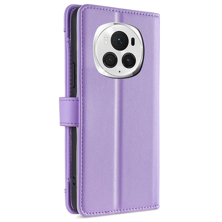 For Honor Magic6 Pro 5G Case Zipper Pocket Wallet Anti-Drop Leather Phone Cover with 2 Straps - Purple