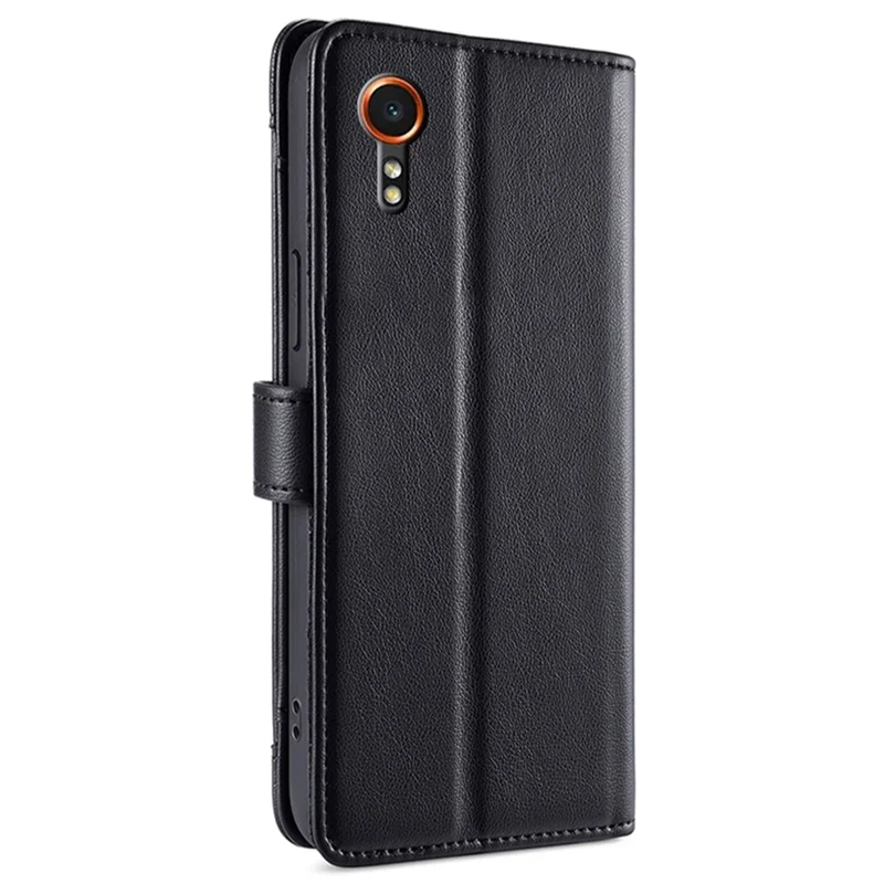 For Samsung Galaxy Xcover7 Wallet Case Shockproof Leather Phone Cover with 2 Straps - Black