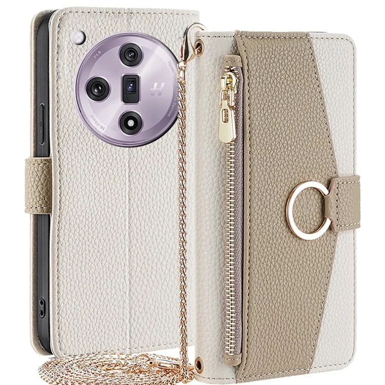 Pour le téléphone portable Oppo Find X7 5G, étui de protection avec poche zippée, housse bandoulière avec miroir de maquillage - Blanc