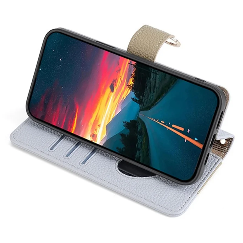 For Honor Magic6 5G Makeup Mirror Zipper Pocket Phone Cover Leather Case with Shoulder Strap - Blue