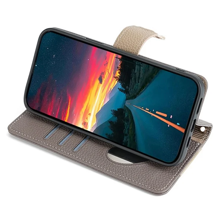 For Honor Magic6 Pro 5G Wallet Case Makeup Mirror PU Leather Phone Cover with Crossbody Strap - Grey