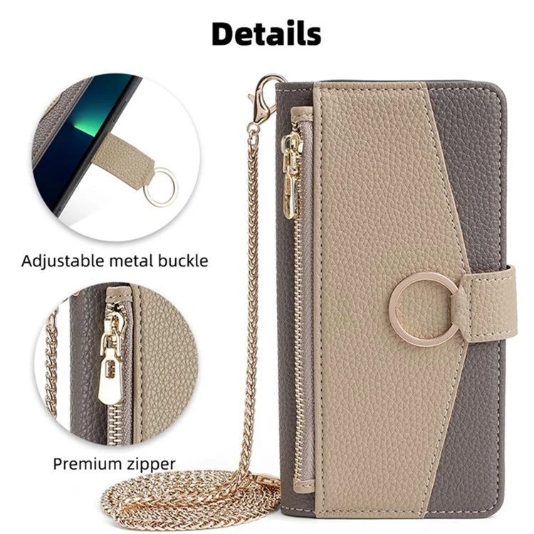 For Honor Magic6 Pro 5G Wallet Case Makeup Mirror PU Leather Phone Cover with Crossbody Strap - Grey
