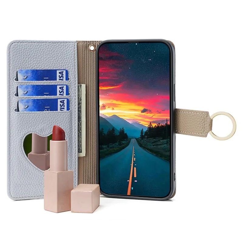 For Honor Magic6 Pro 5G Wallet Case Makeup Mirror PU Leather Phone Cover with Crossbody Strap - Blue
