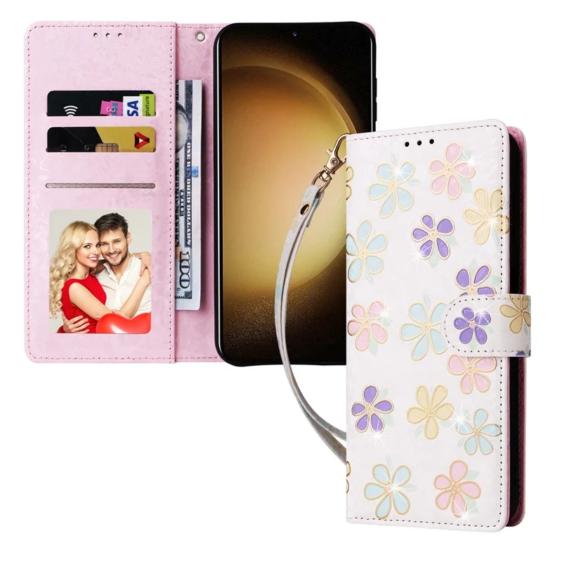 For Samsung Galaxy S24+ Case RFID Blocking Lacquered Floral Leather Phone Cover   - Colorful Flower
