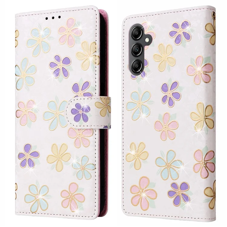 For Samsung Galaxy A15 4G / 5G Leather Case RFID Blocking Flip Folio Lacquered Phone Cover - Colorful Flower