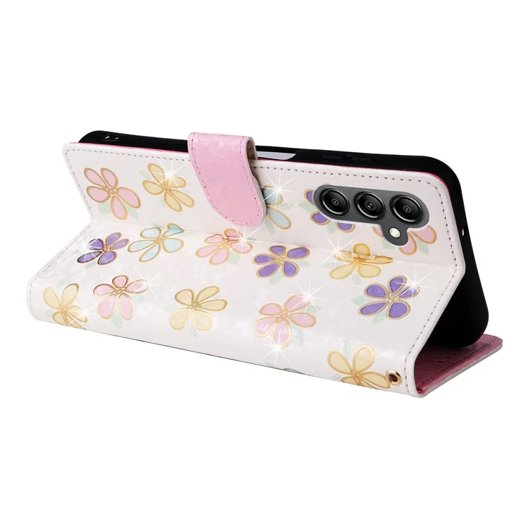 For Samsung Galaxy A15 4G / 5G Leather Case RFID Blocking Flip Folio Lacquered Phone Cover - Colorful Flower