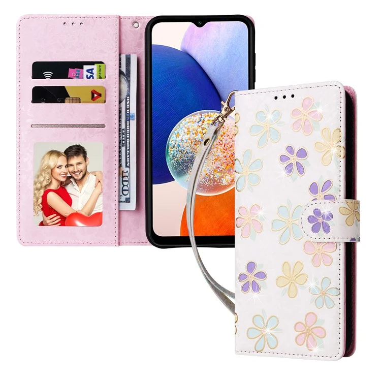 For Samsung Galaxy A15 4G / 5G Leather Case RFID Blocking Flip Folio Lacquered Phone Cover - Colorful Flower