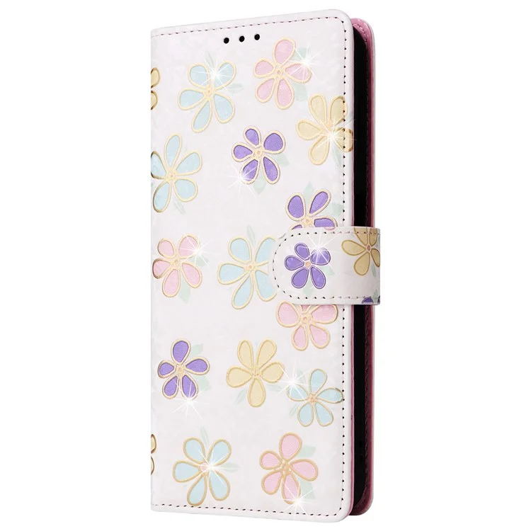For Samsung Galaxy A15 4G / 5G Leather Case RFID Blocking Flip Folio Lacquered Phone Cover - Colorful Flower