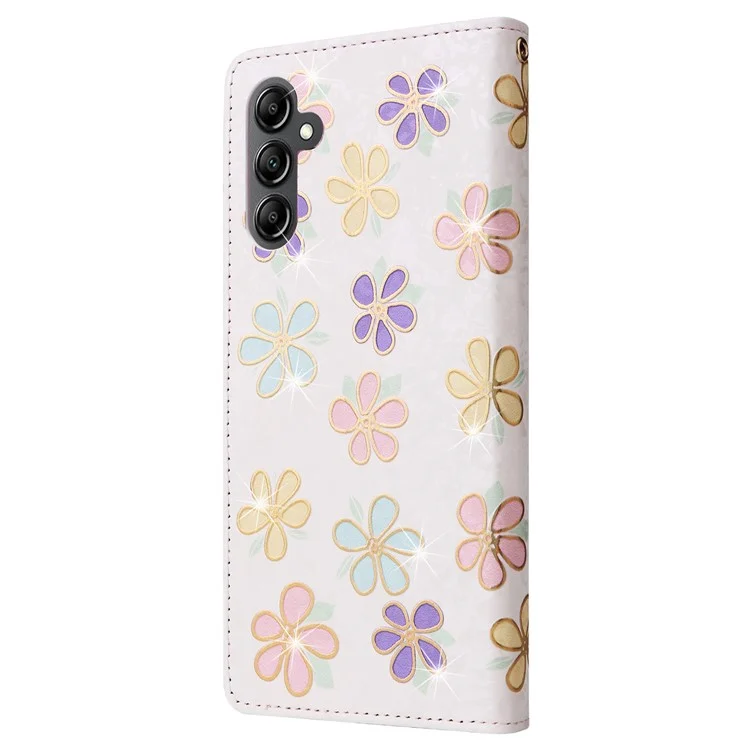 For Samsung Galaxy A15 4G / 5G Leather Case RFID Blocking Flip Folio Lacquered Phone Cover - Colorful Flower