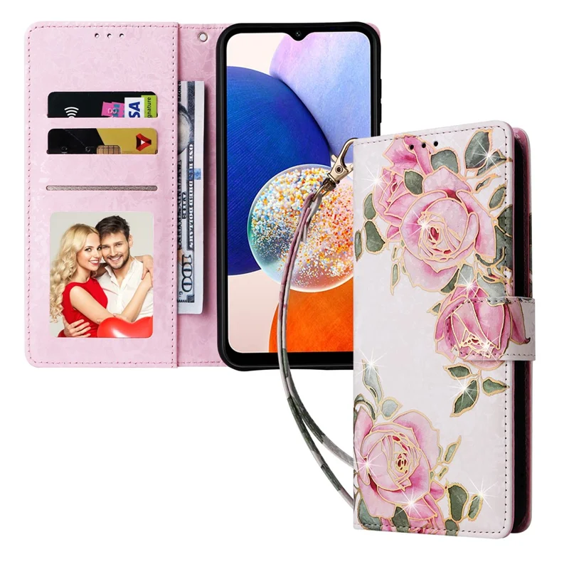 Custodia in pelle per Samsung Galaxy A15 4G / 5G, con blocco RFID, custodia a portafoglio con chiusura a lembo - Fiore