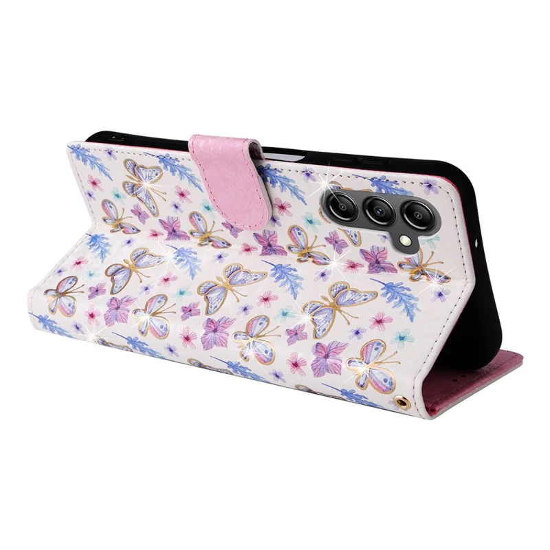 For Samsung Galaxy A15 4G / 5G Leather Case RFID Blocking Flip Folio Lacquered Phone Cover - Butterfly Flower