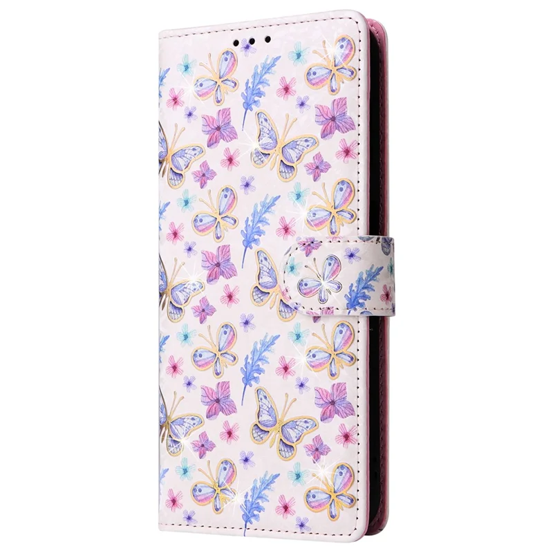 For Samsung Galaxy A15 4G / 5G Leather Case RFID Blocking Flip Folio Lacquered Phone Cover - Butterfly Flower