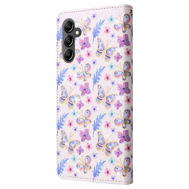 For Samsung Galaxy A15 4G / 5G Leather Case RFID Blocking Flip Folio Lacquered Phone Cover - Butterfly Flower