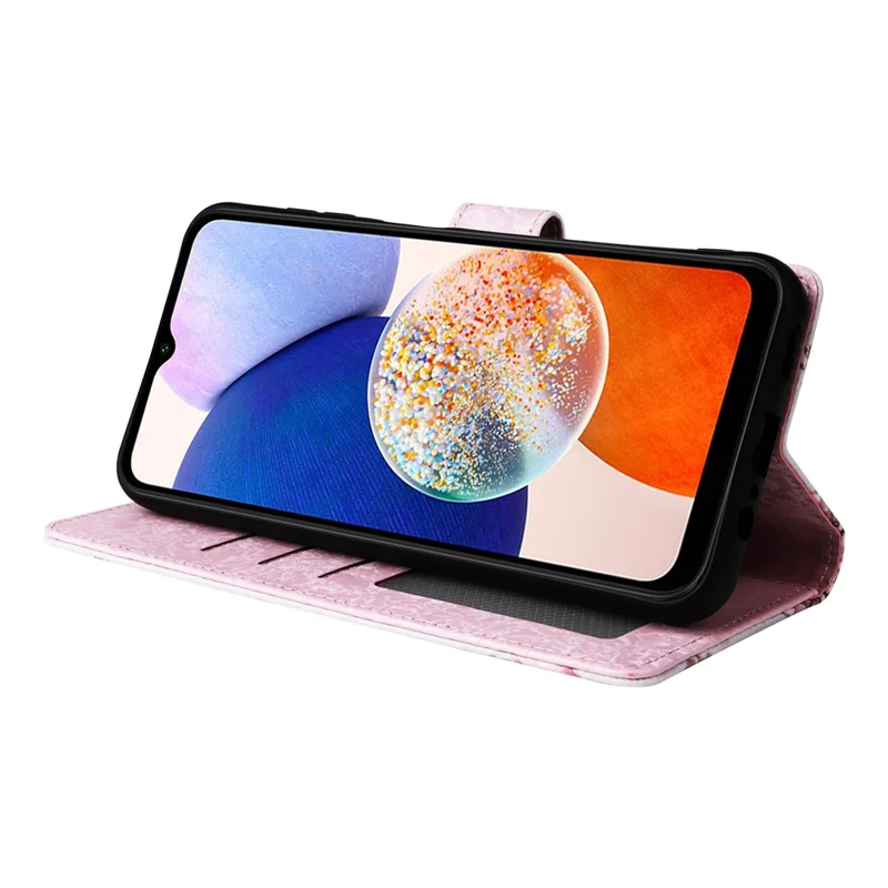 For Samsung Galaxy A15 4G / 5G Læderetui med RFID-blokerende Flip Folio og Lakeret Dækskærm - Roseblomst