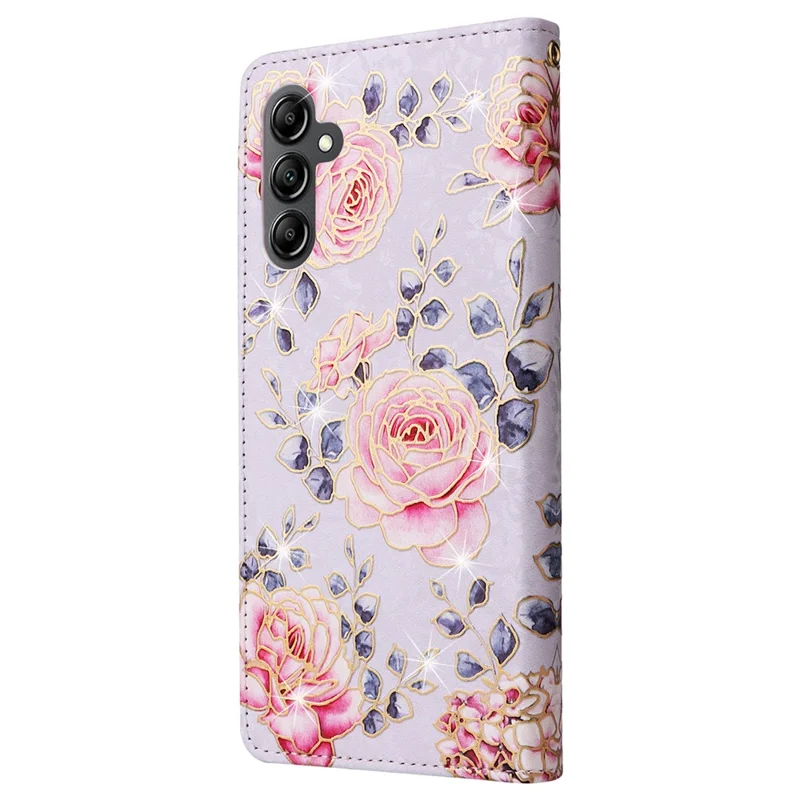 For Samsung Galaxy A15 4G / 5G Læderetui med RFID-blokerende Flip Folio og Lakeret Dækskærm - Roseblomst