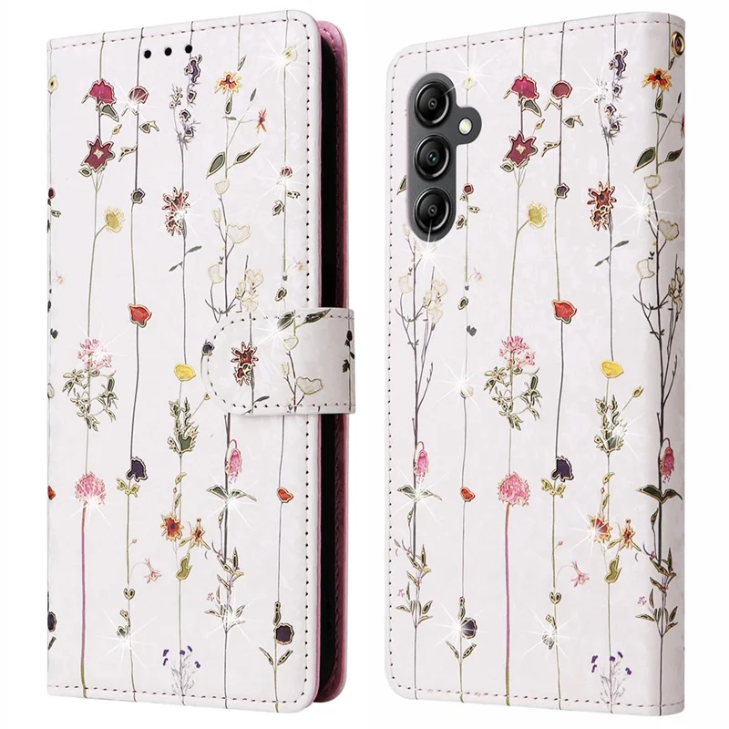 For Samsung Galaxy A15 4G / 5G Leather Case RFID Blocking Flip Folio Lacquered Phone Cover - Small Flower