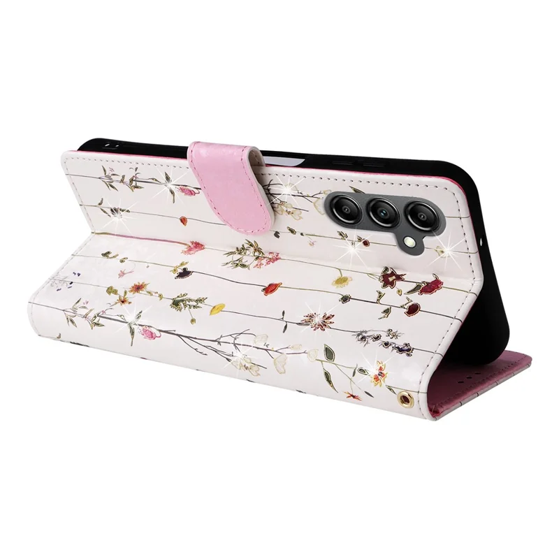 For Samsung Galaxy A15 4G / 5G Leather Case RFID Blocking Flip Folio Lacquered Phone Cover - Small Flower