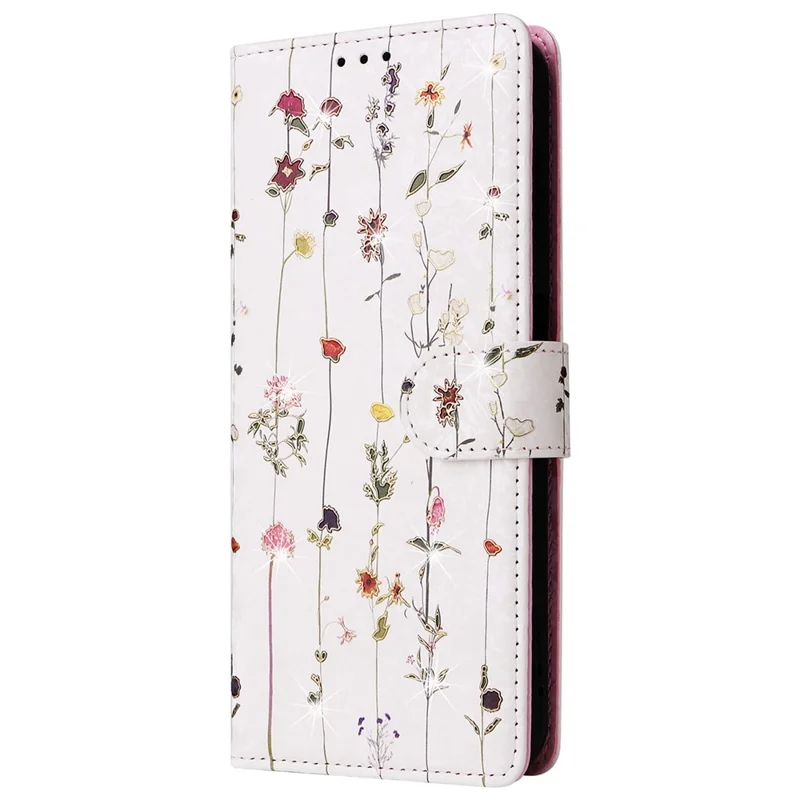 For Samsung Galaxy A15 4G / 5G Leather Case RFID Blocking Flip Folio Lacquered Phone Cover - Small Flower