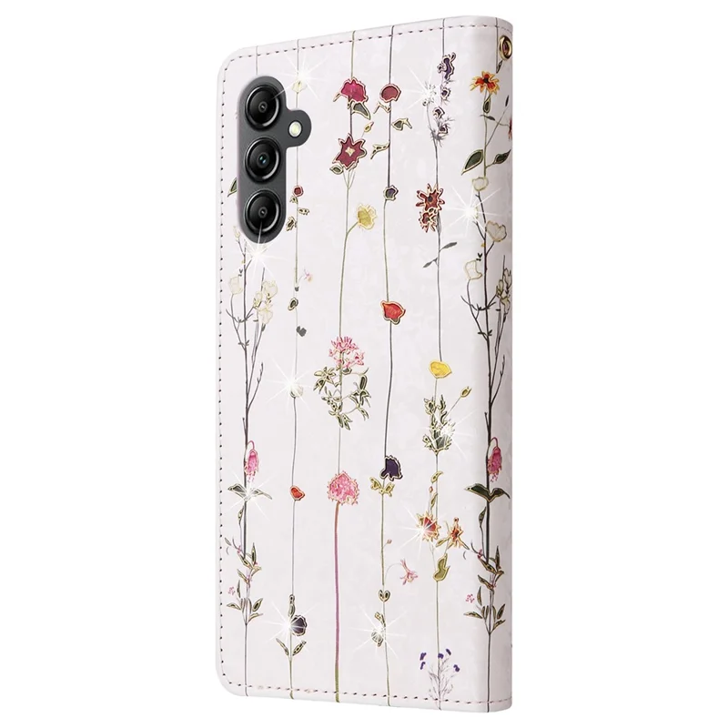 For Samsung Galaxy A15 4G / 5G Leather Case RFID Blocking Flip Folio Lacquered Phone Cover - Small Flower
