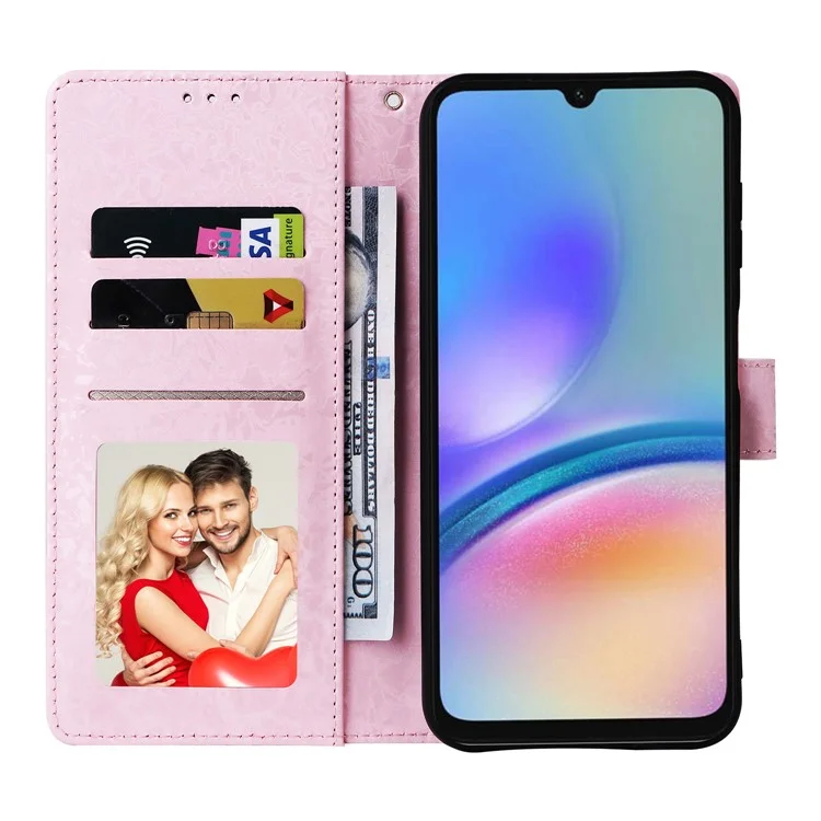 Per Samsung Galaxy A05s 4G Case Floral Aesthetic RFID Blocking Custodia in Pelle - Rosa Floreale