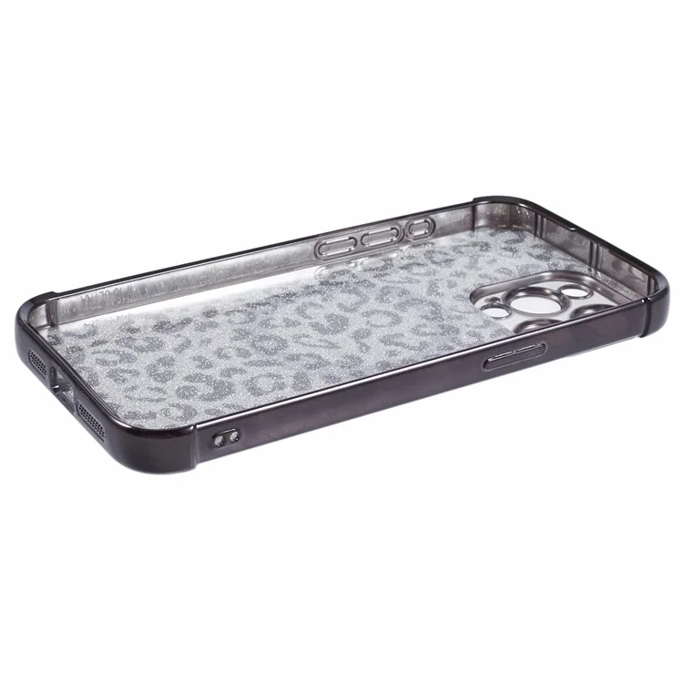 HRF-Serie für iPhone 13 Pro Max Case Electroplating TPU Magnetisches Handyhülle Leopardenmuster - Schwarz