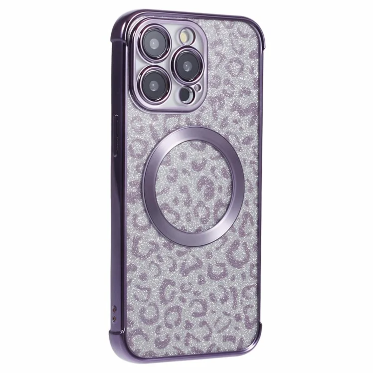 HRF-Serie für iPhone 14 Pro TPU-Hülle kompatibel mit MagSafe Elektroplattierung Leopard Phone Cover - Lila