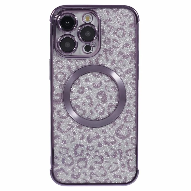 HRF-Serie für iPhone 14 Pro TPU-Hülle kompatibel mit MagSafe Elektroplattierung Leopard Phone Cover - Lila