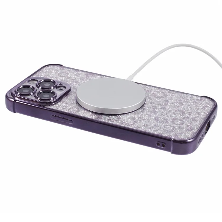 HRF-Serie für iPhone 14 Pro TPU-Hülle kompatibel mit MagSafe Elektroplattierung Leopard Phone Cover - Lila