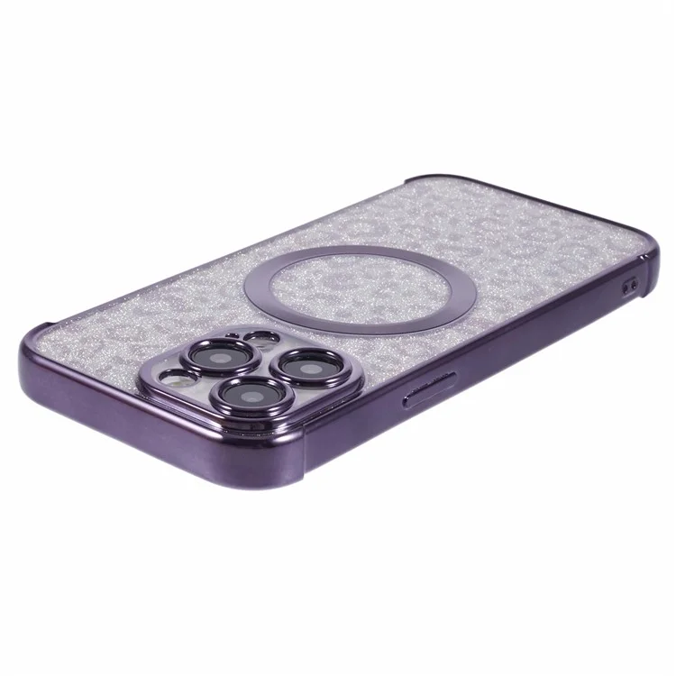 HRF-Serie für iPhone 14 Pro TPU-Hülle kompatibel mit MagSafe Elektroplattierung Leopard Phone Cover - Lila