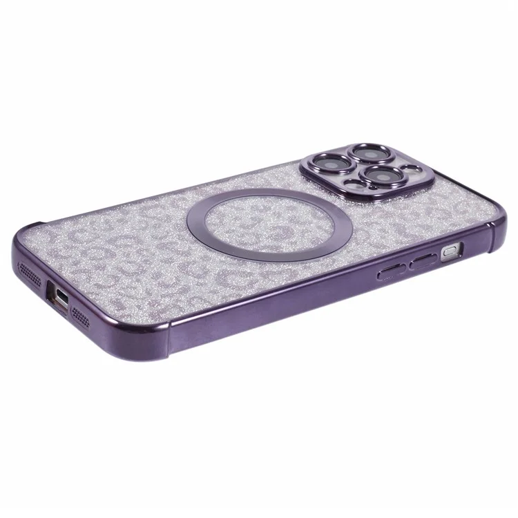 HRF-Serie für iPhone 14 Pro TPU-Hülle kompatibel mit MagSafe Elektroplattierung Leopard Phone Cover - Lila