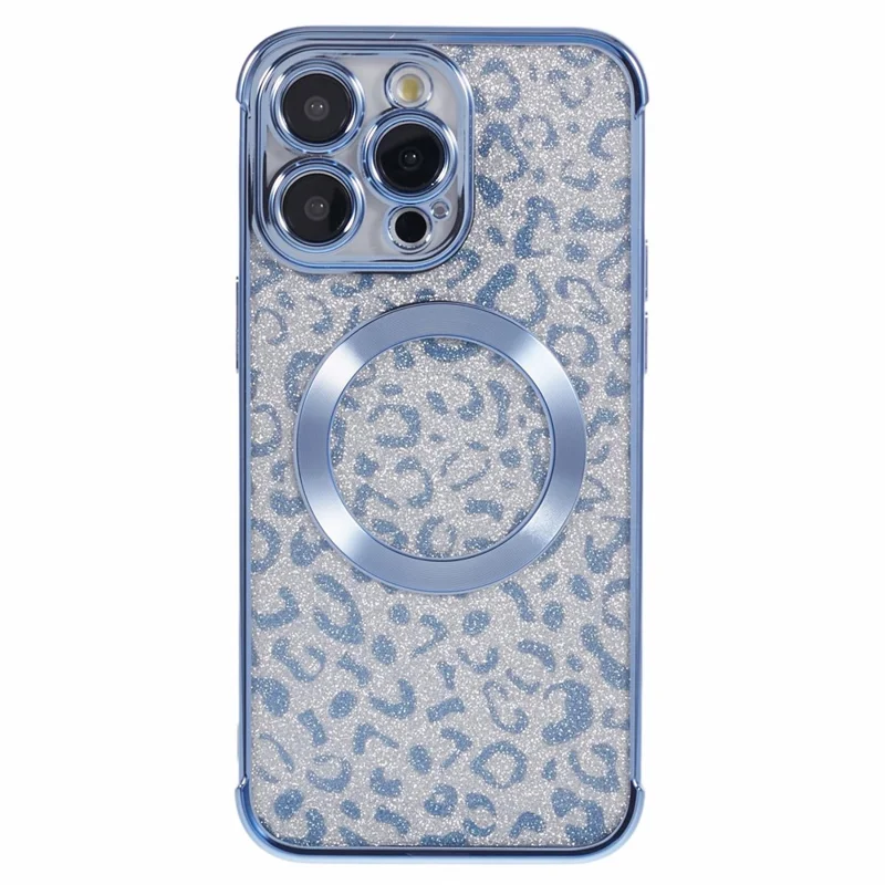 HRF Series for iPhone 14 Pro TPU Case Compatible with MagSafe Electroplating Leopard Phone Cover - Blue