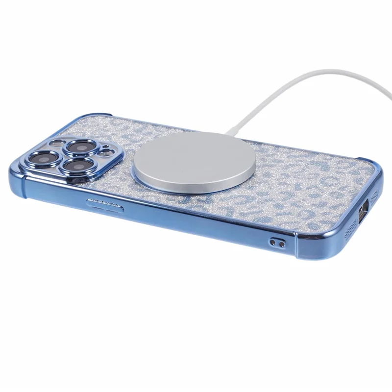 HRF Series for iPhone 14 Pro TPU Case Compatible with MagSafe Electroplating Leopard Phone Cover - Blue