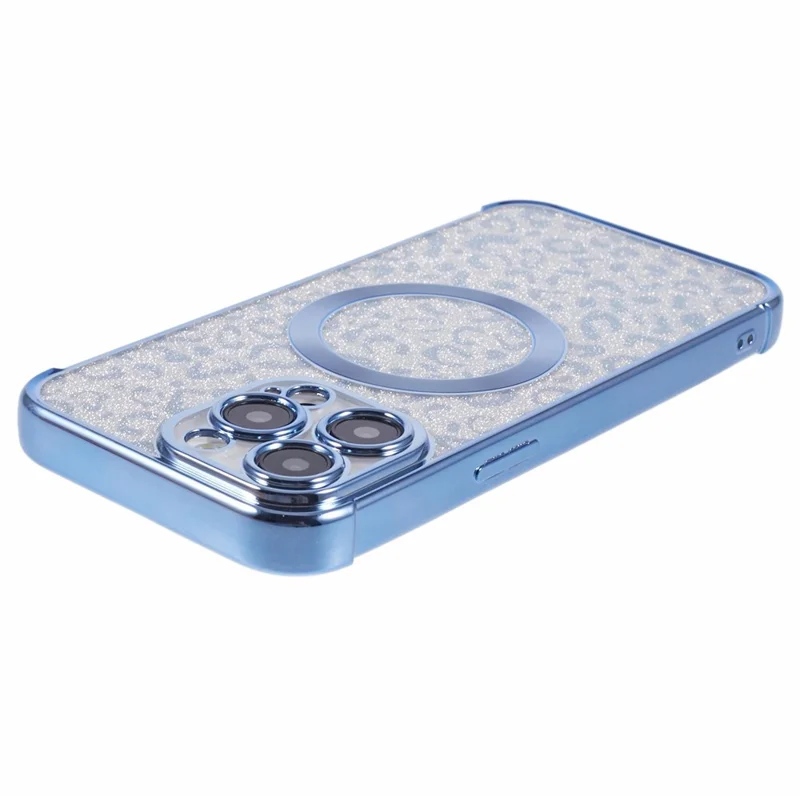 HRF Series for iPhone 14 Pro TPU Case Compatible with MagSafe Electroplating Leopard Phone Cover - Blue