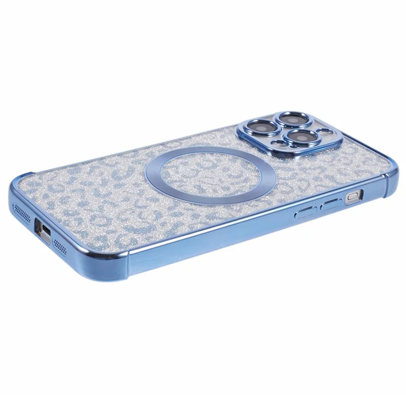 HRF Series for iPhone 14 Pro TPU Case Compatible with MagSafe Electroplating Leopard Phone Cover - Blue