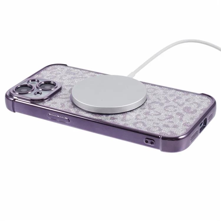 Serie HRF per custodia iPhone 14 in TPU Leopard Elettroplaccatura Cover compatibile con MagSafe - Viola