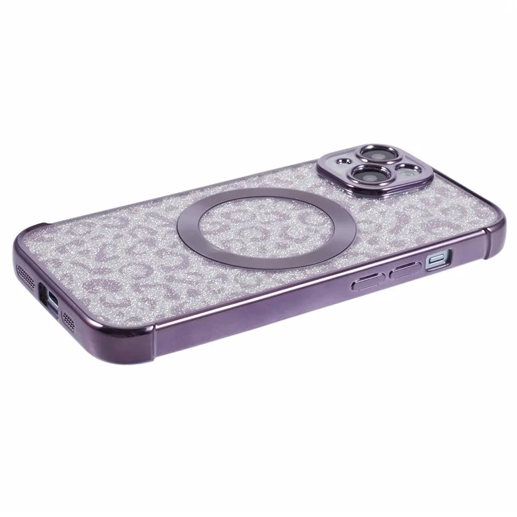 Serie HRF per custodia iPhone 14 in TPU Leopard Elettroplaccatura Cover compatibile con MagSafe - Viola