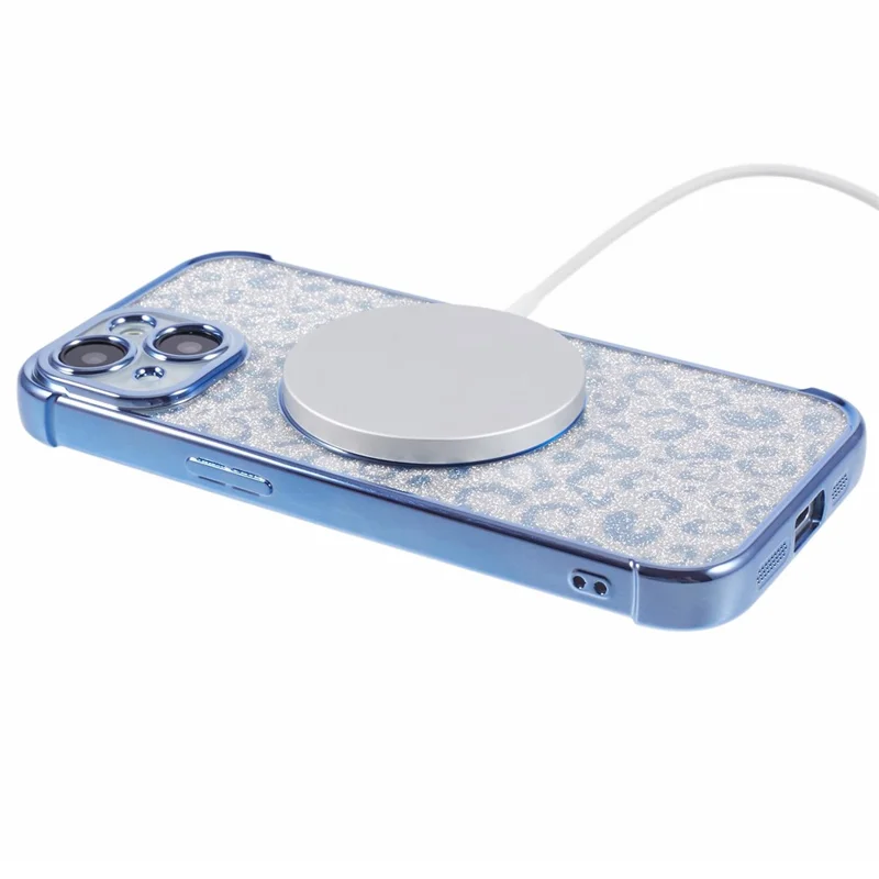 HRF Series for iPhone 14 TPU Case Leopard Electroplating Cover Compatible with MagSafe - Blue