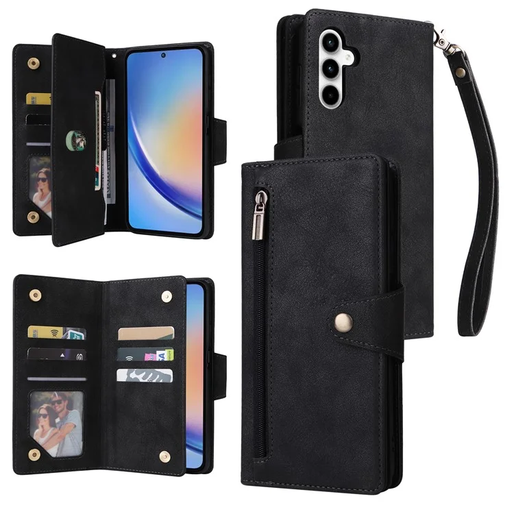 Per Samsung Galaxy A35 5G Custodia in pelle Rivet Decor Wallet Flip Phone Cover - Nero